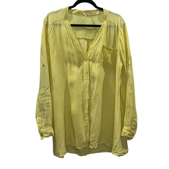 Eileen Fisher Butter Yellow 100% Irish Linen Button Down Shirt- Size Large - Picture 1 of 12